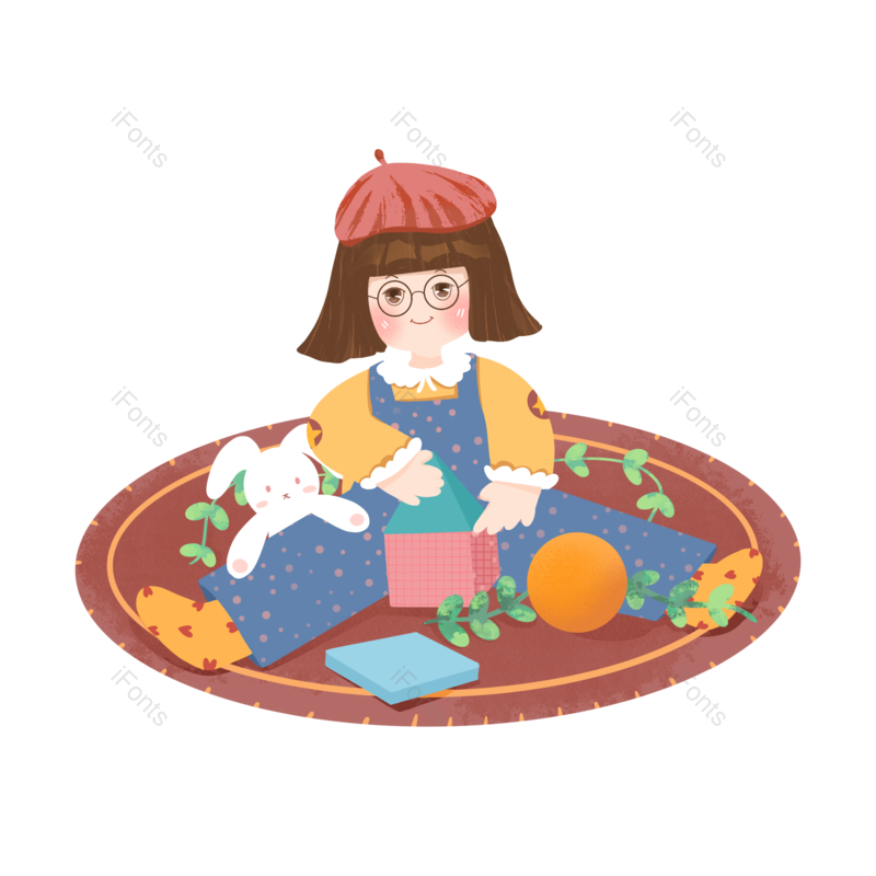 学习图片,儿童插画元素,小女孩PNG,手绘免抠素材